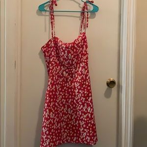 Cute mini Red dress with white flowers NEVER WORN